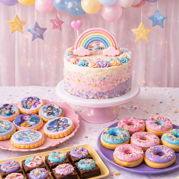 Mesa dulce con pastel